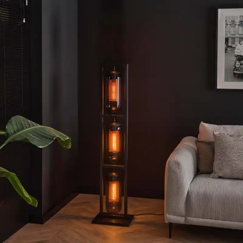 Seizoensaanbieding Vico Lantern 3L - vloerlamp - 32 x 23 x 158 cm - artic zwart