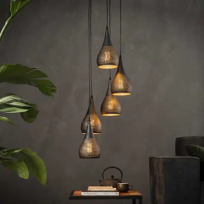 Koop Vandaag Vico Stepped Punch - hanglamp - Ø 35 x 150 cm - zwart bruin