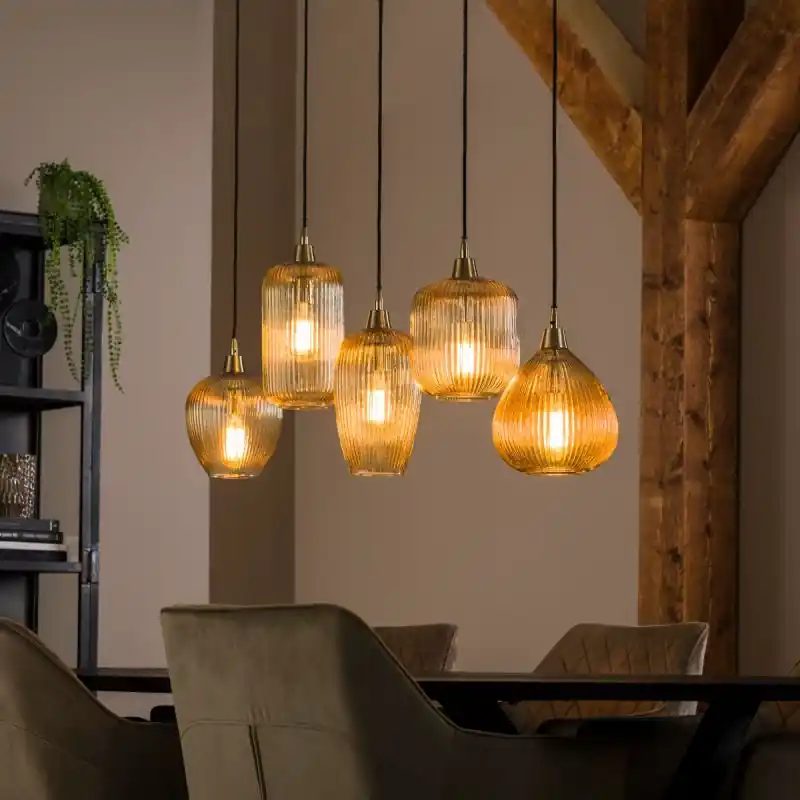 Vico Stripe glass - hanglamp - 20 x 120 x 150 cm - goud Koopje