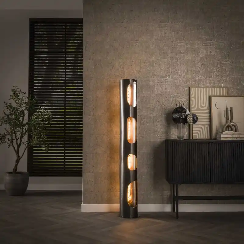 Vico Organic Cylinder XL - vloerlamp - 145 cm - zwart nikkel Laatste Kans