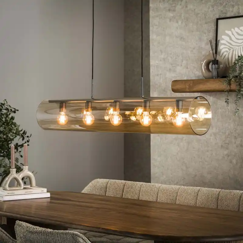 Vico Tube Amber Glass - hanglamp - 120 x 20 x 150 cm - zwart Beperkt Aanbod
