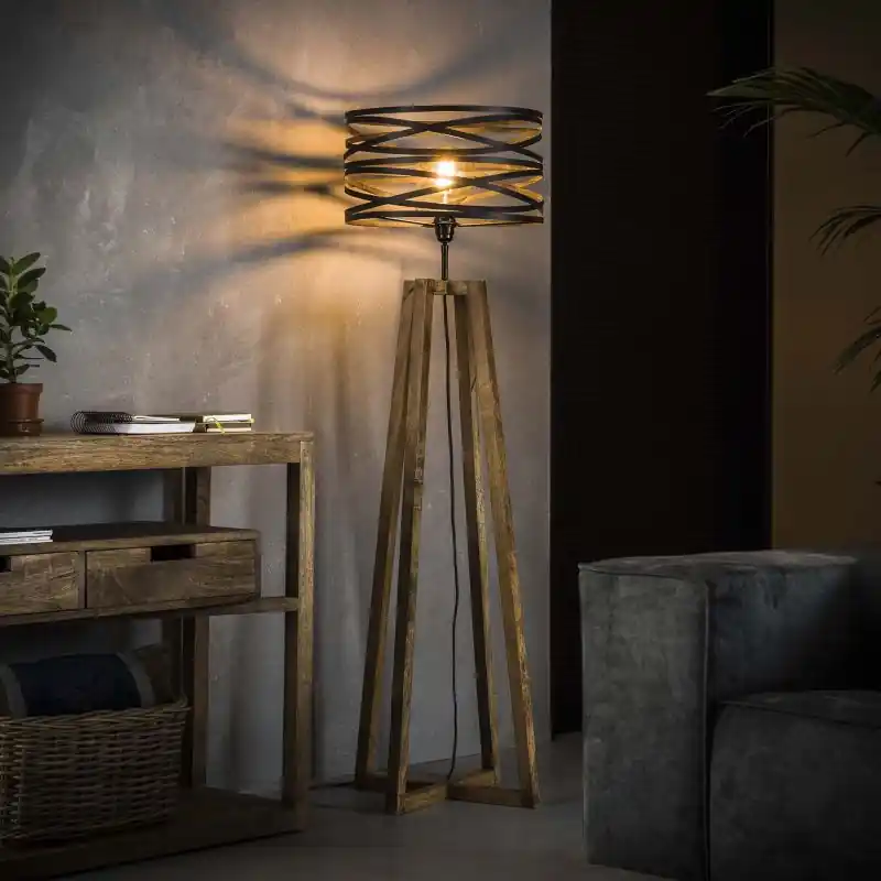 Superprijs Vico Twisted Wood - staanlamp - 141 cm - leigrijs