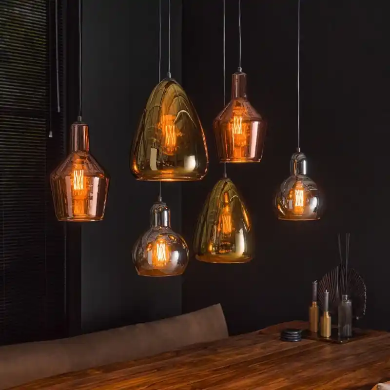 Modern Vico Mix Tricolor 6L - hanglamp - 95 x 40 x 150 cm - chroom, koper en goud