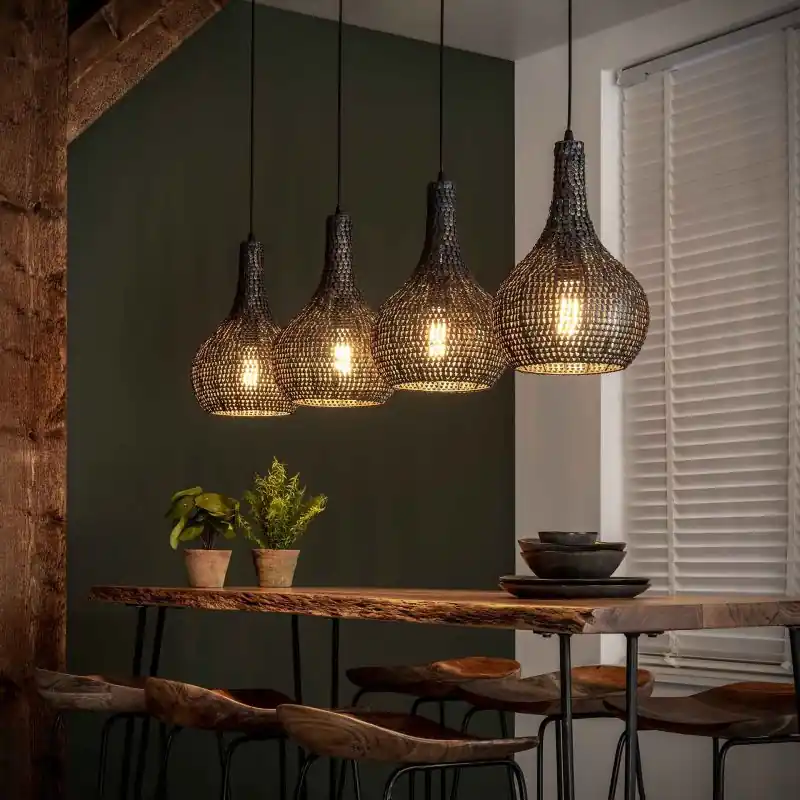 Nieuwe Collectie Vico Armor - Hanglamp 4L - 140 x 25 - 150 cm - Zwart bruin