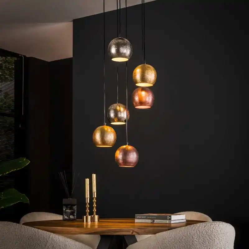 Weekendaanbieding Vico Bols 6L - hanglamp - Ø 40 x 150 cm - mat nikkel mix