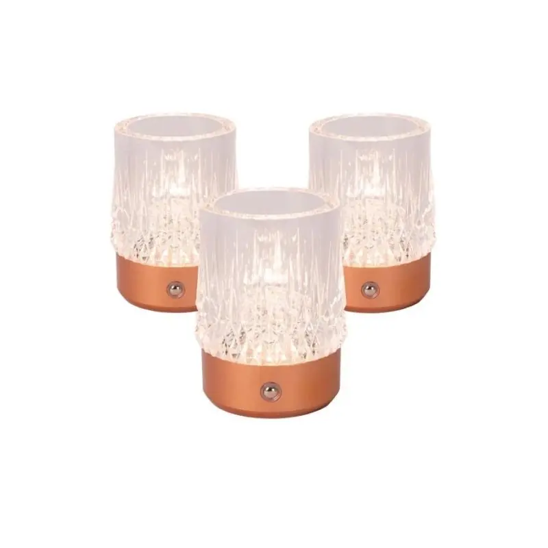 Trendy Lucide Lili - set van 3 oplaadbare tafellampen - Ø 8 x 10,3 cm - 3W dimbare LED incl. - koper