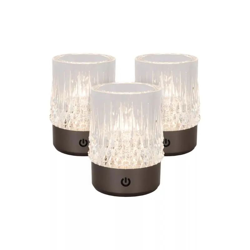 Lucide Lili - set van 3 oplaadbare tafellampen - Ø 8 x 10,3 cm - 3W dimbare LED incl. - zwart Handgemaakt