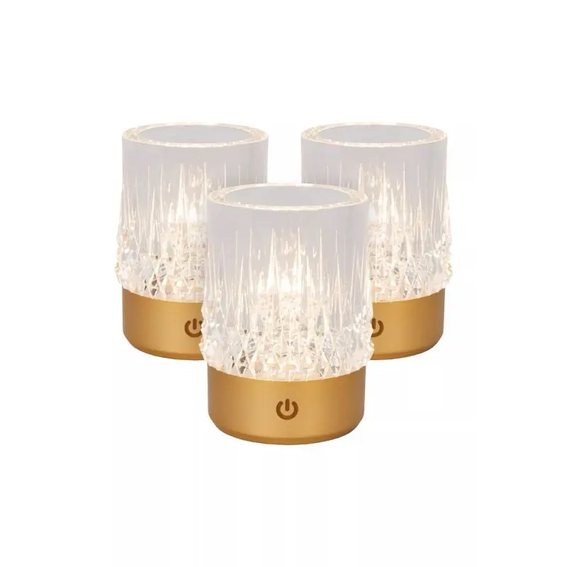 Veilige Betaling Lucide Lili - set van 3 oplaadbare tafellampen - Ø 8 x 10,3 cm - 3W dimbare LED incl. - goud