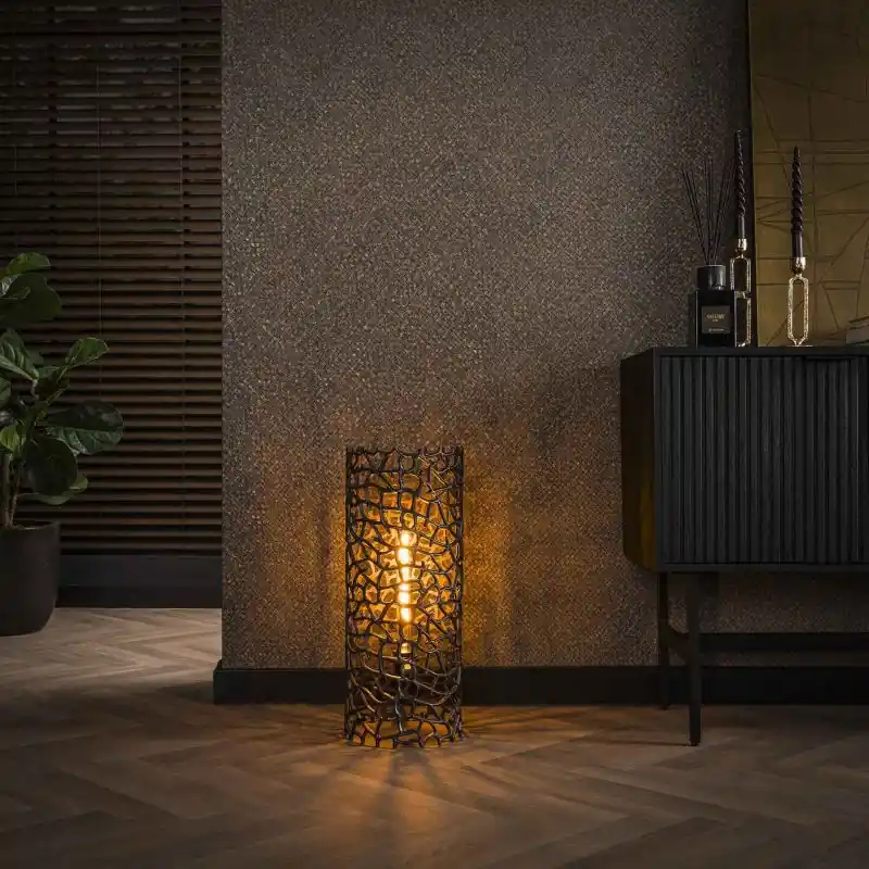 Express Levering Vico Weaver Cylinder - vloerlamp - 61 cm - zwart nikkel