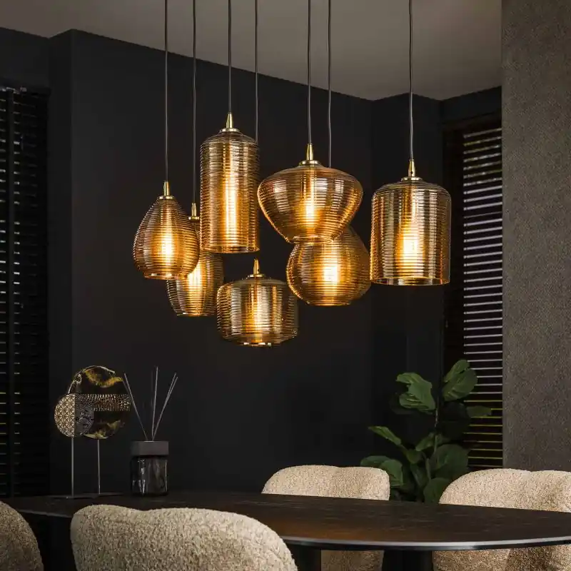 Direct Verzonden Vico Stripe Glass - hanglamp - 93 x 40 x 150 cm - goud