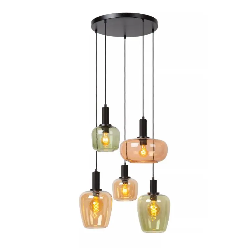Lucide Ilona - hanglamp 5L - Ø 65 x 174 cm - zwart en multicolor Dagaanbieding