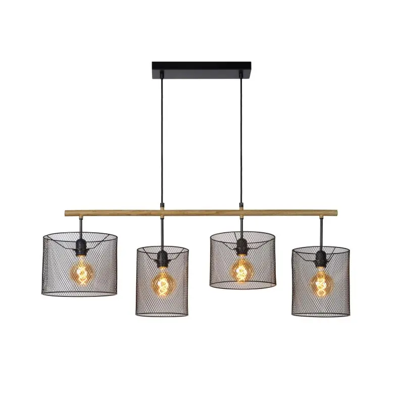 Korting Lucide Baskett - hanglamp - 107 x 23 x 175 cm - zwart en licht hout