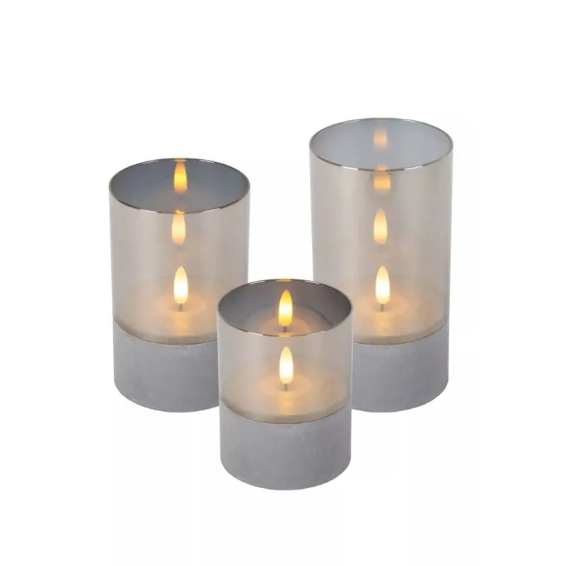 Lucide Velas - set van 3 tafellampen op batterijen - Ø 8 x 15 - grijs Nu Kopen