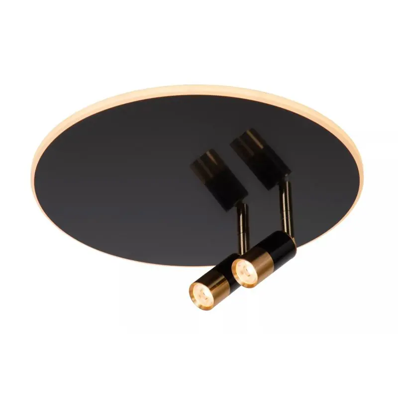 Lucide Jubel - plafondlamp - Ø 40 x 16,5 cm - 25W + 2x 5W dimbare LED incl. - zwart chroom & messing Garantie Inbegrepen