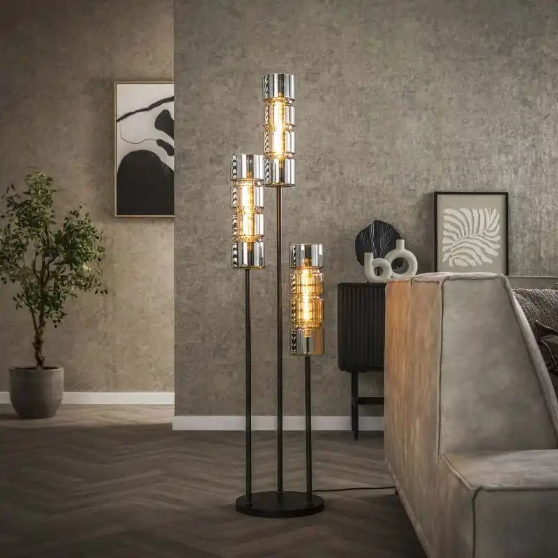 Gratis Verzending Vico Stepped Cylinder Glass - vloerlamp - 155 cm - zwart