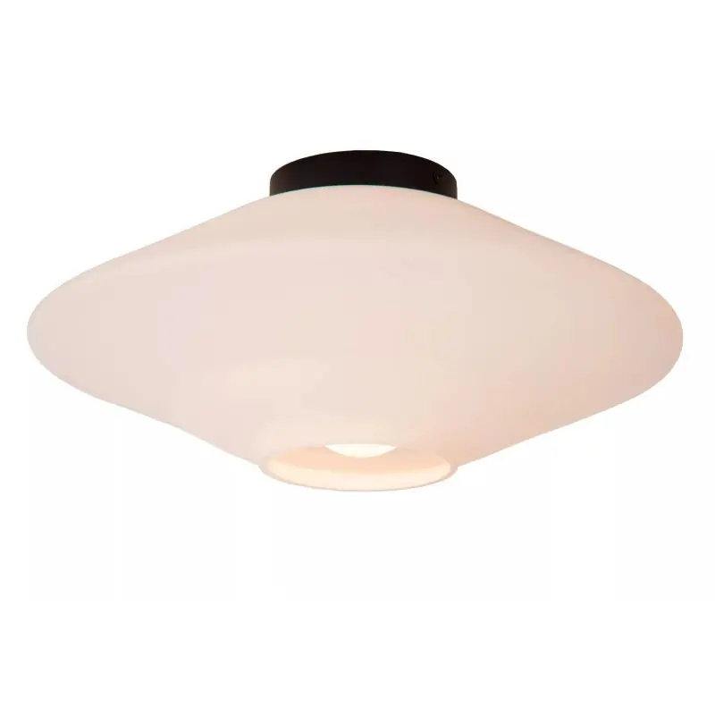Lucide Trevor - plafondlamp - Ø 42 x 19 cm - zwart en opaal Exclusieve Aanbieding