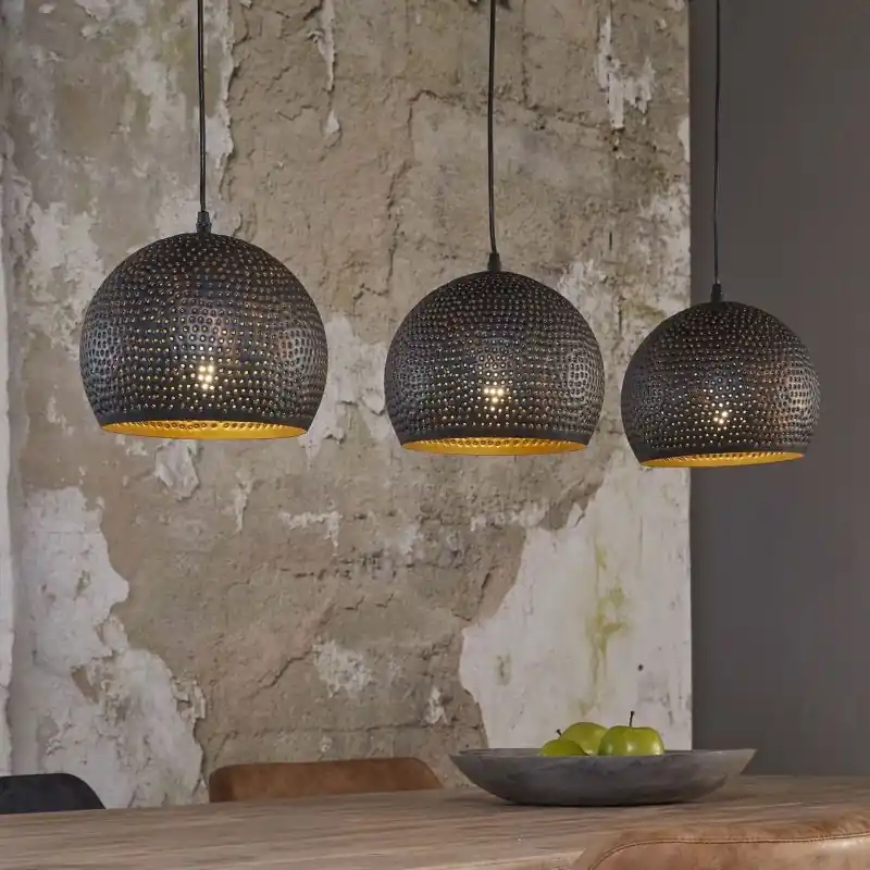 Vico Perforated - hanglamp 3L - 110 x 25 x 150 cm - zwart bruin Lage Kosten