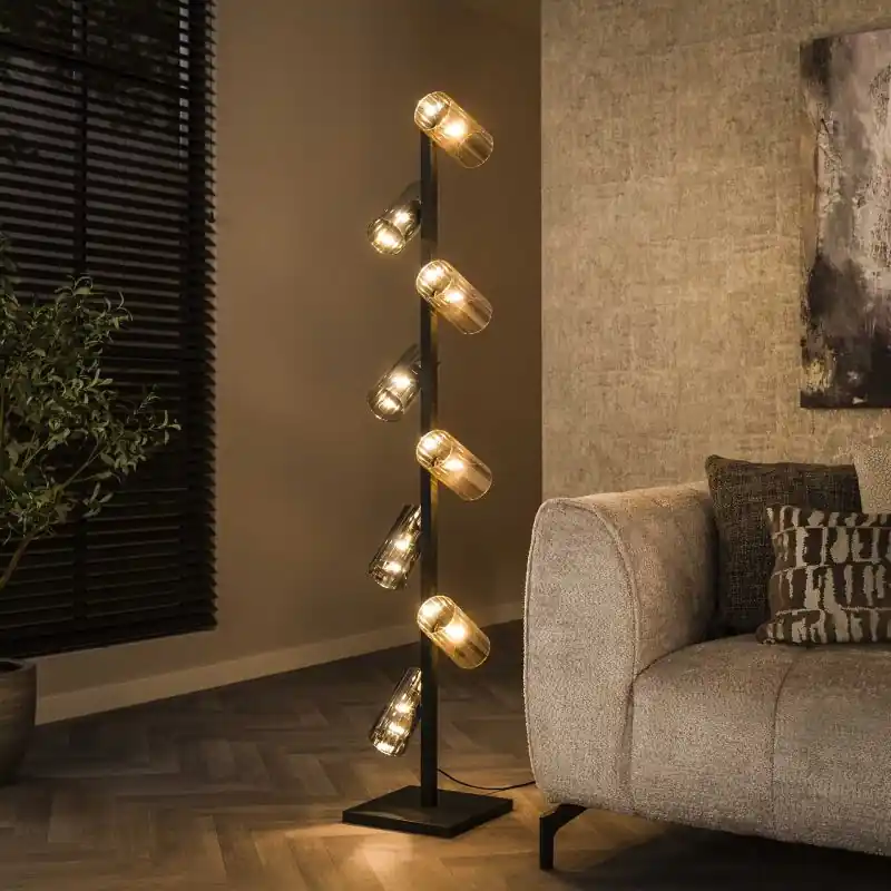 Vico Cylinder Mixed Glass - vloerlamp - 175 cm - zwart Betaalbaar