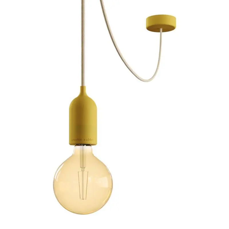 Creative Cables Eiva Pastel - buitenhanglamp met siliconen plafondbevestiging - Ø 12,5 x 514,5 cm - IP65 - mosterdgeel Handgemaakt
