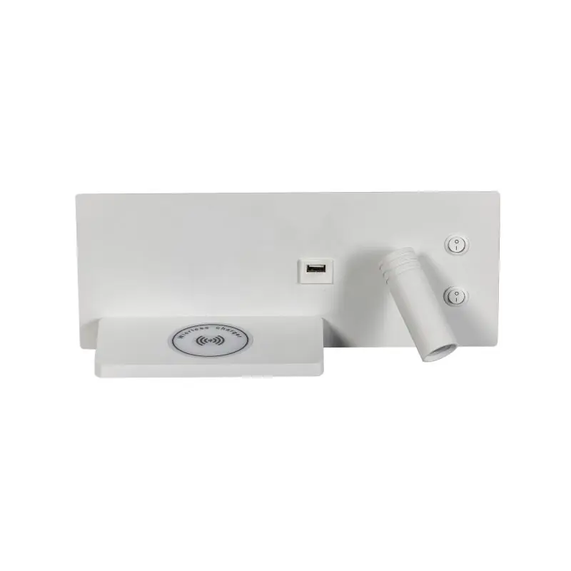 ETH Nighty Right - wandverlichting met dubbele schakelaar en USB en draadloos opladen - 30 x 12 cm - 7W LED incl. - wit Voordeelprijs