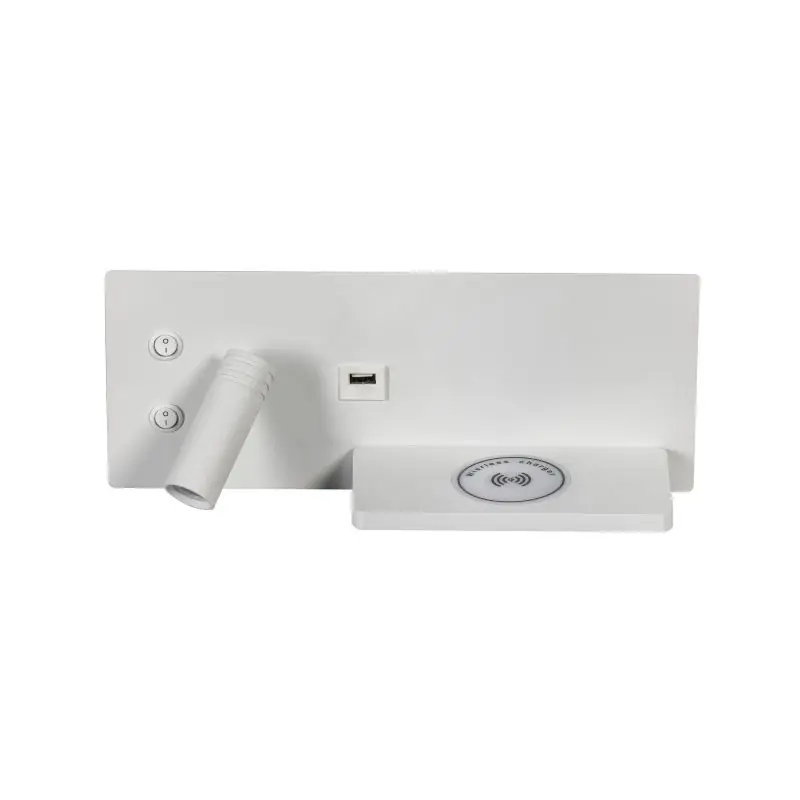 ETH Nighty Left - wandverlichting met dubbele schakelaar en USB en draadloos opladen - 30 x 12 cm - 7W LED incl. - wit Nu Kopen