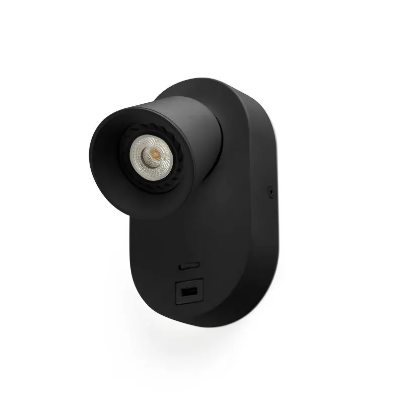 Faro Corb - wandverlichting met schakelaar en USB-lader - 10 x 11,5 x 17 cm - mat zwart Tijdelijk Beschikbaar