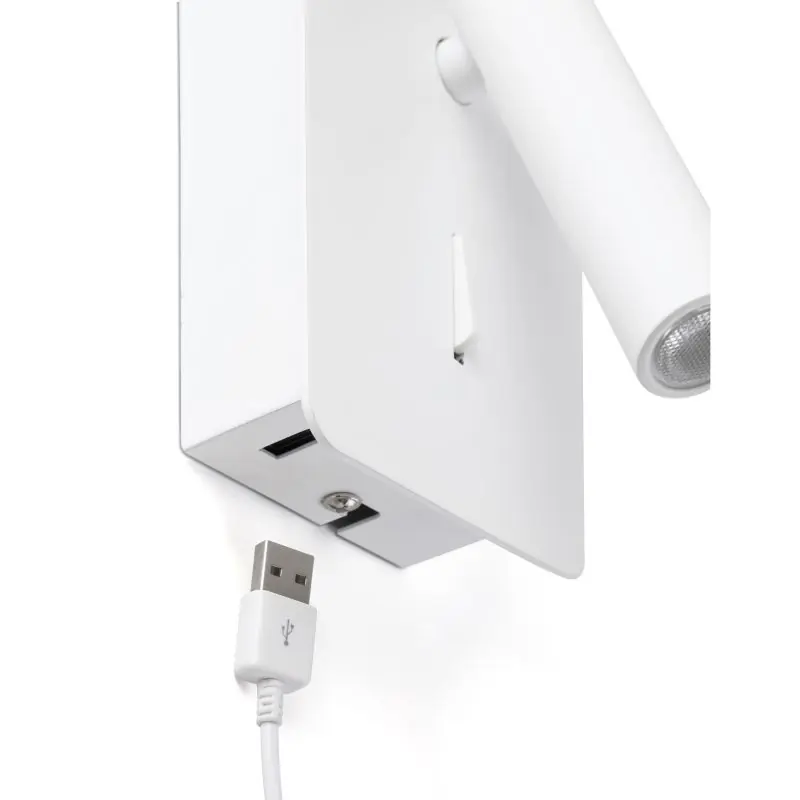 Seizoensaanbieding Faro Suau - wandverlichting met schakelaar en USB-poort - 9,5 x 14 x 17 cm - 3W LED incl. - mat wit