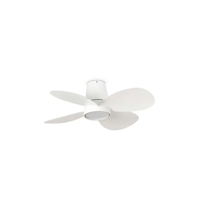 Handgemaakt Faro Klover S - plafondventilator met licht en afstandsbediening - Ø 80 x 22,3 cm - mat wit