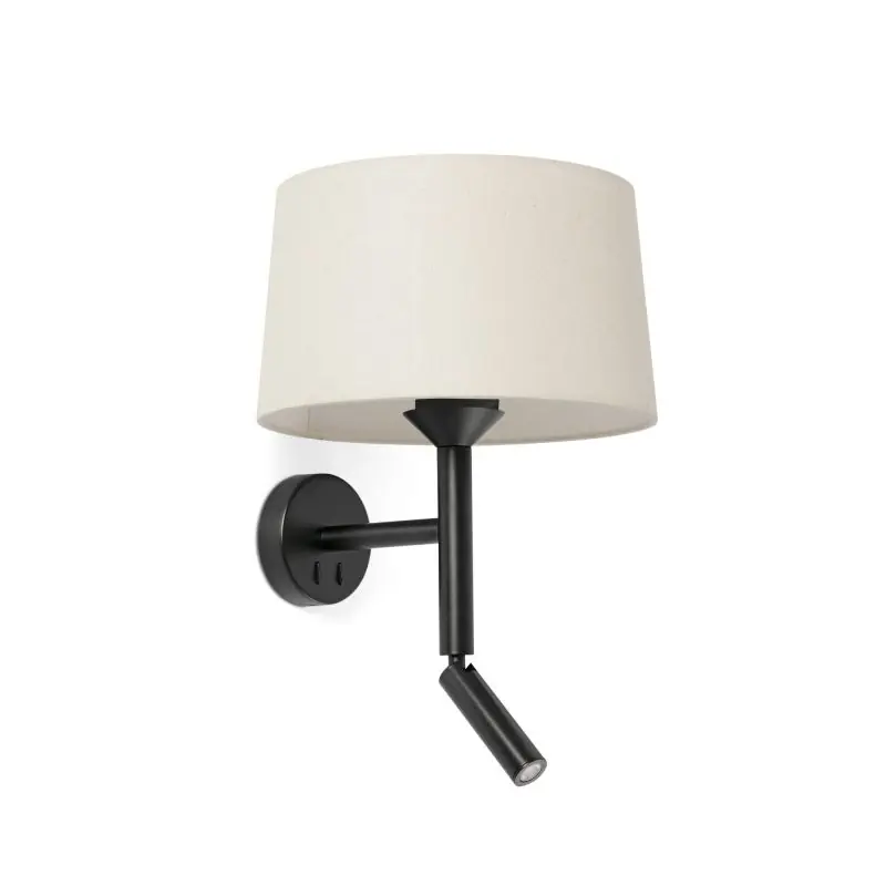 Rechtstreeks Van De Fabrikant Faro Windsor - wandlamp met leeslamp - Ø 29 x 49,9 x 26,5 cm - mat zwart en linnen