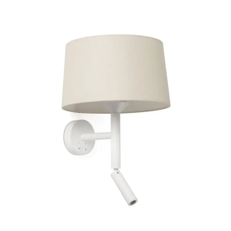 Laatste Versie Faro Windsor - wandlamp met leeslamp - Ø 29 x 49,9 x 26,5 cm - mat wit en linnen