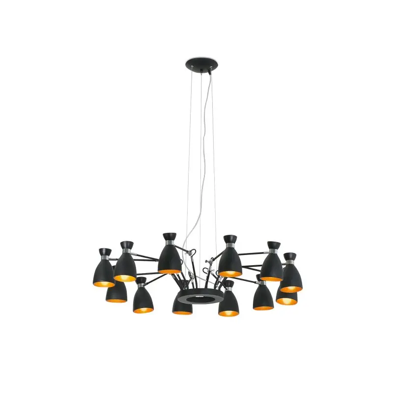 Faro Retro - hanglamp - Ø 132 x 45 cm - zwart en koper Authentiek