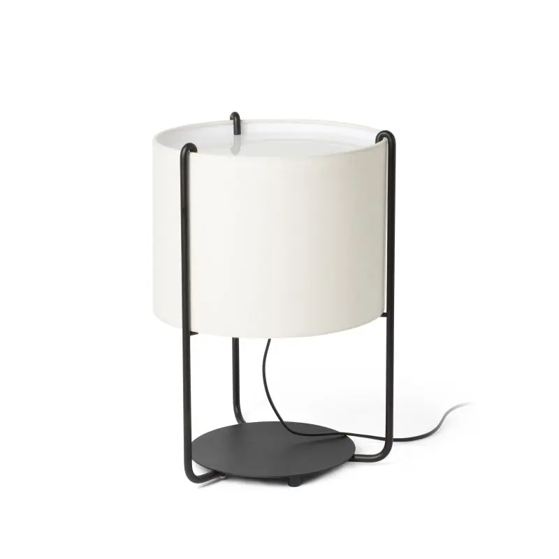 Faro Drum - tafellamp - Ø 30 x 43 cm - zwart en beige Goedkoop