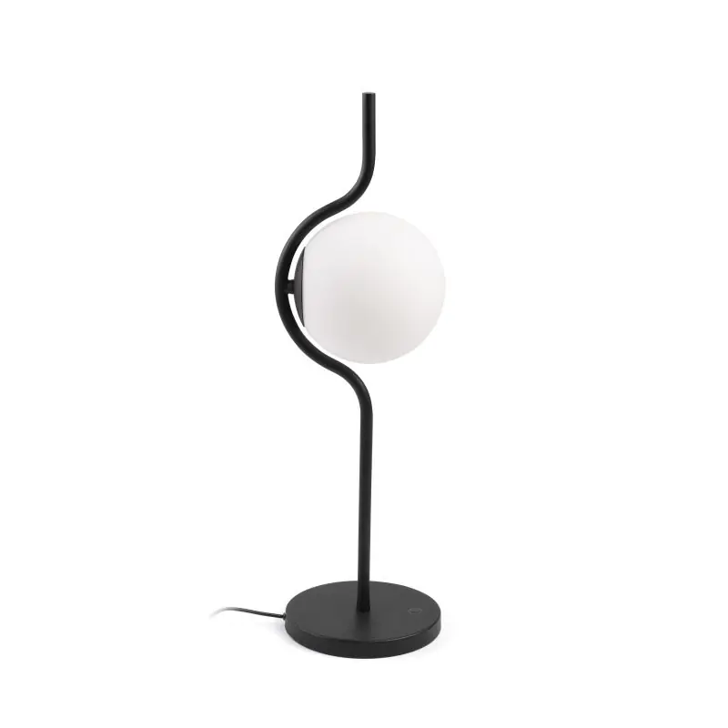Faro Le Vita - tafellamp - 15 x 14 x 58 cm - 6W dimbare LED incl. - mat zwart en opaal Op = Op