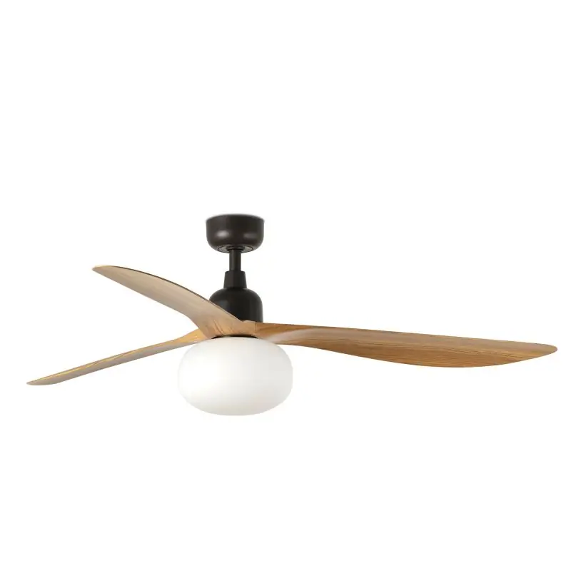 Superprijs Faro Outwood L - plafondventilator met licht en afstandsbediening - Ø 150 cm x 43 cm - IP44 - donkerbruin en eiken