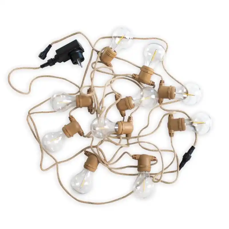 New Garden Garland Allegra - lichtslinger met vervangbare lichtbronnen - 8m slinger waarvan 3,25m snoer - 10 LED-lampen incl. - IP44 - jute Nu Kopen