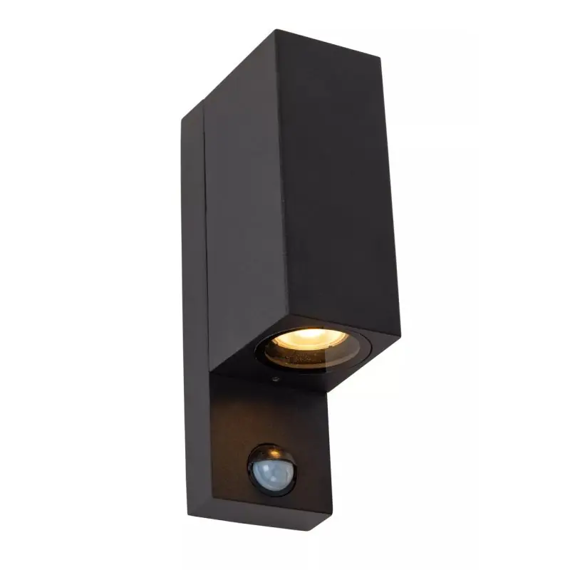 Lucide Zaro - buiten wandlamp met sensor - 7 x 10,4 x 23 cm - IP65 - zwart Authentiek