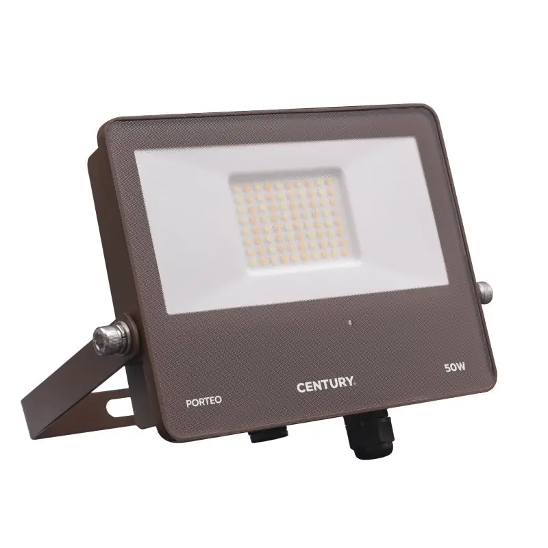 Century Italia Porteo CCT - verstraler met sensor - 22,7 x 20,5 x 3,6 cm - 50W LED incl. - instelbare lichtkleur - IP65 - bruin Ambachtelijk