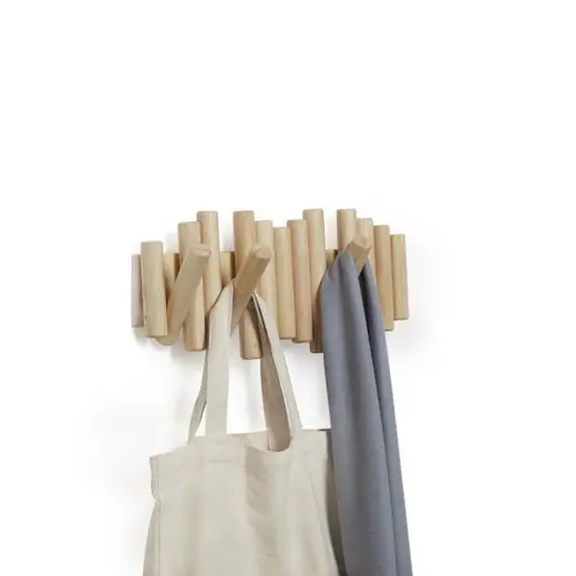 Groothandel Umbra Wandkapstok Picket - 5 Haken - Inklapbaar - Naturel Hout - 38x17x4cm