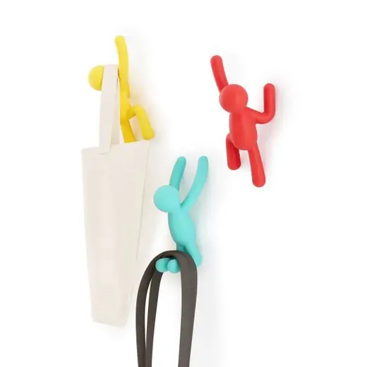 Ambachtelijk Umbra Ophanghaak Buddy - Set Van 3 Stuks - Rood , Blauw , Geel - Circa16x7cm