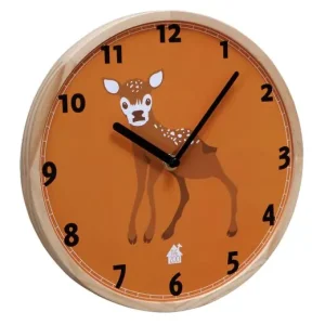 Koopje Zuperzozial Wandklok - Kinderklok - Hertje - Hout - Bruin - Ø25cm