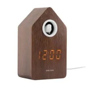 Beperkt Aanbod Karlsson Wekker Cuckoo LED - Met Koekoeksgeluid - Donker Bruin Hout - 9x6x15,3cm