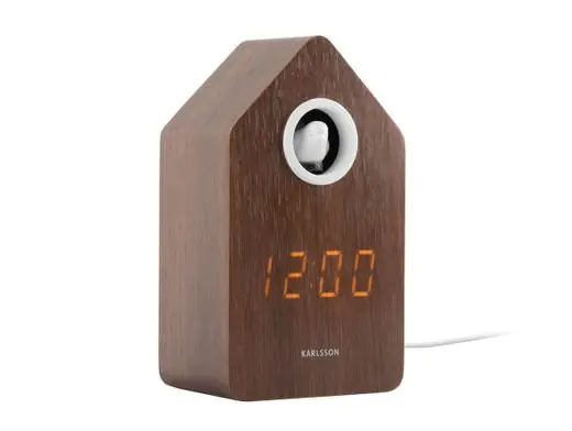 Beperkt Aanbod Karlsson Wekker Cuckoo LED - Met Koekoeksgeluid - Donker Bruin Hout - 9x6x15,3cm