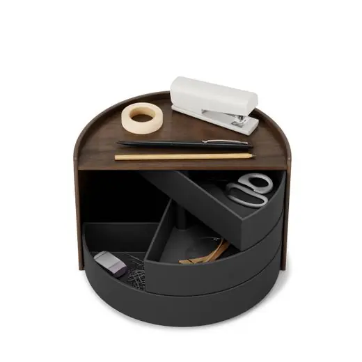 Gratis Verzending Umbra Opbergbak Moona - Roterende Lades - Zwart / Walnoot - 27x15x18cm
