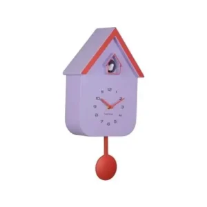 Ambachtelijk Karlsson Koekoeksklok Dupla Color Cuckoo - Met Vogelgeluiden - Zacht Paars - Helder Oranje - 41x21,5x8,5cm