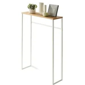 Goedkoop Yamazaki Wandtafel Tower - Gangtafel - Wit - Naturel Hout - 60x18,5x80,5cm