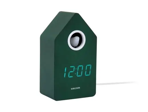 Express Levering Karlsson Wekker Cuckoo LED - Met Koekoeksgeluid - Retro Groen - 9x6x15,9cm