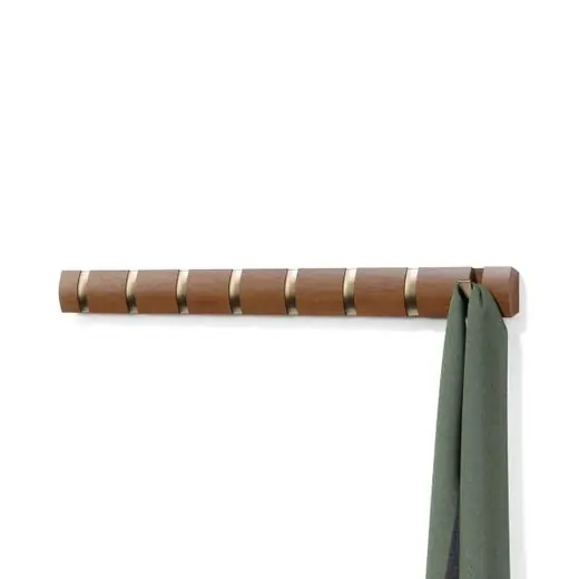 Gratis Retour Umbra Wandkapstok Flip - 8 Haken - Inklapbaar - Licht Walnoot - Warm Goud - 81x6x3cm