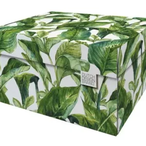 Gereduceerde Prijs Dutch Design Brand Opbergbak Storage Box - Van Karton - Green Leaves - Groene Bladeren - 38,9x31,3x20,6cm