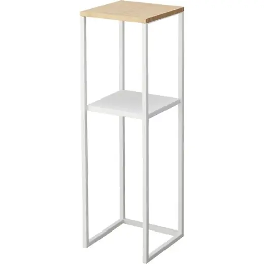 Yamazaki Bijzettafel Tower - 2 Laags - Wit - Naturel Hout - 25x25x80cm Nieuw