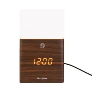 Garantie Inbegrepen Karlsson Wekker Frosted Light LED - Donker Hout - 10x10x16,5cm